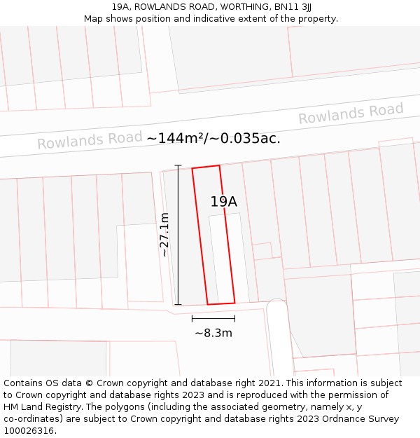 19A, ROWLANDS ROAD, WORTHING, BN11 3JJ: Plot and title map