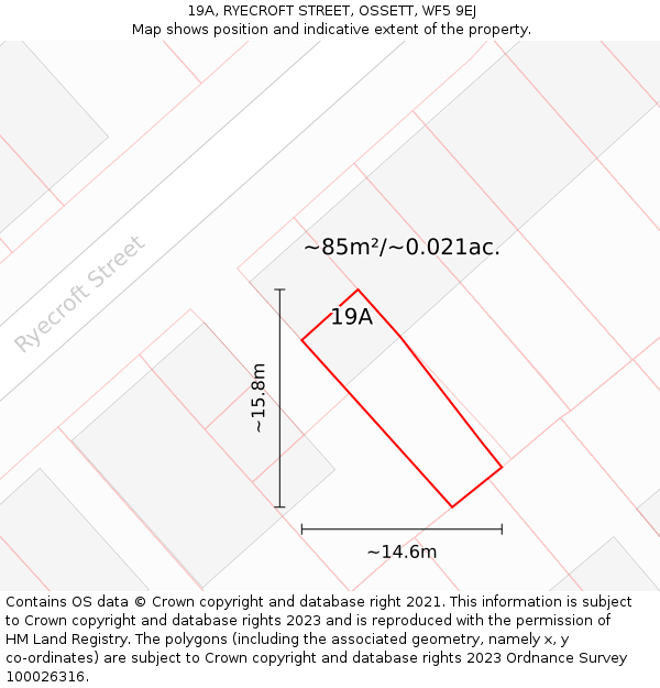 19A, RYECROFT STREET, OSSETT, WF5 9EJ: Plot and title map