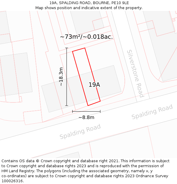 19A, SPALDING ROAD, BOURNE, PE10 9LE: Plot and title map