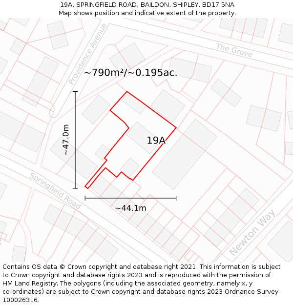19A, SPRINGFIELD ROAD, BAILDON, SHIPLEY, BD17 5NA: Plot and title map