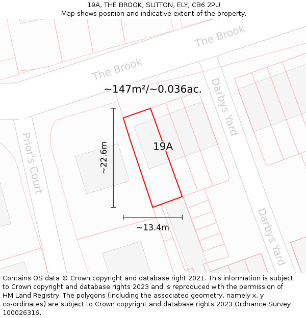 19A, THE BROOK, SUTTON, ELY, CB6 2PU: Plot and title map