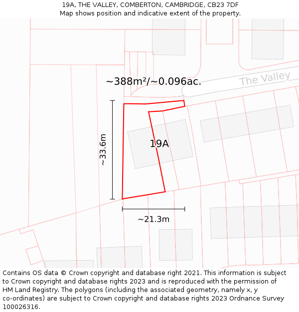 19A, THE VALLEY, COMBERTON, CAMBRIDGE, CB23 7DF: Plot and title map