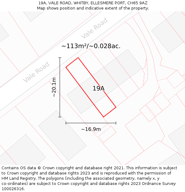 19A, VALE ROAD, WHITBY, ELLESMERE PORT, CH65 9AZ: Plot and title map