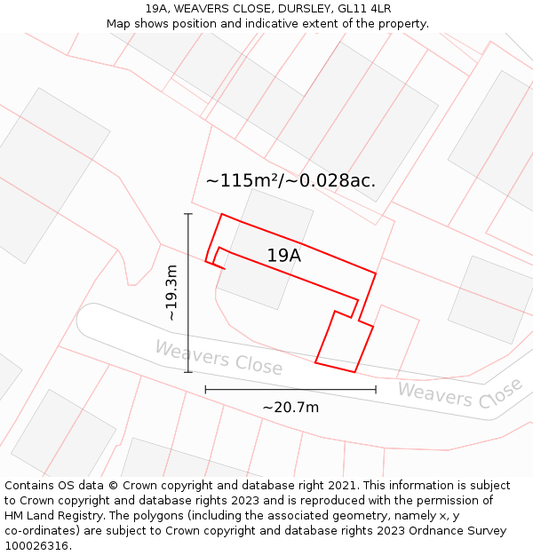 19A, WEAVERS CLOSE, DURSLEY, GL11 4LR: Plot and title map
