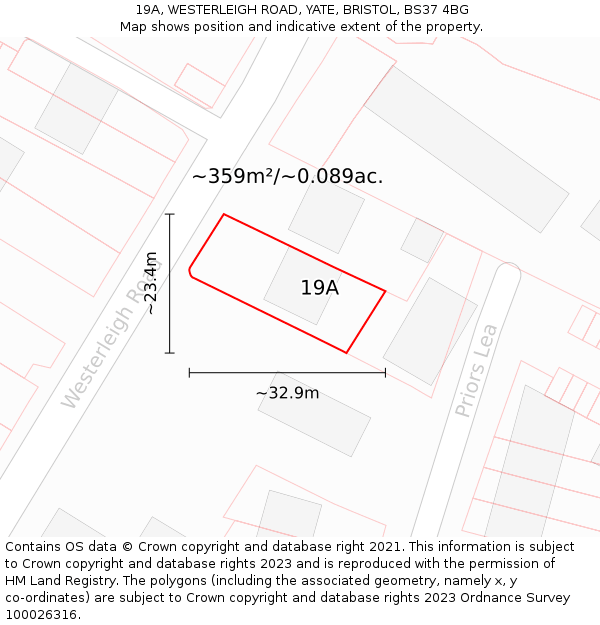 19A, WESTERLEIGH ROAD, YATE, BRISTOL, BS37 4BG: Plot and title map