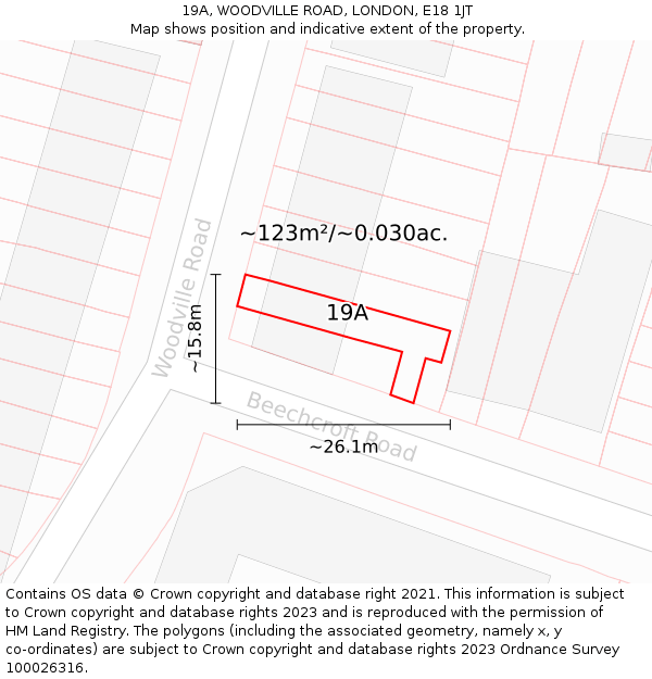 19A, WOODVILLE ROAD, LONDON, E18 1JT: Plot and title map