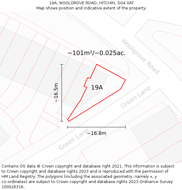19A, WOOLGROVE ROAD, HITCHIN, SG4 0AT: Plot and title map