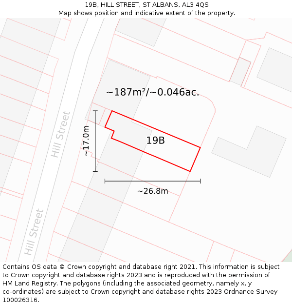 19B, HILL STREET, ST ALBANS, AL3 4QS: Plot and title map