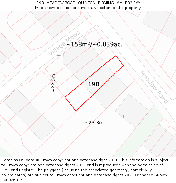 19B, MEADOW ROAD, QUINTON, BIRMINGHAM, B32 1AY: Plot and title map