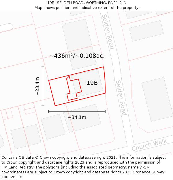 19B, SELDEN ROAD, WORTHING, BN11 2LN: Plot and title map