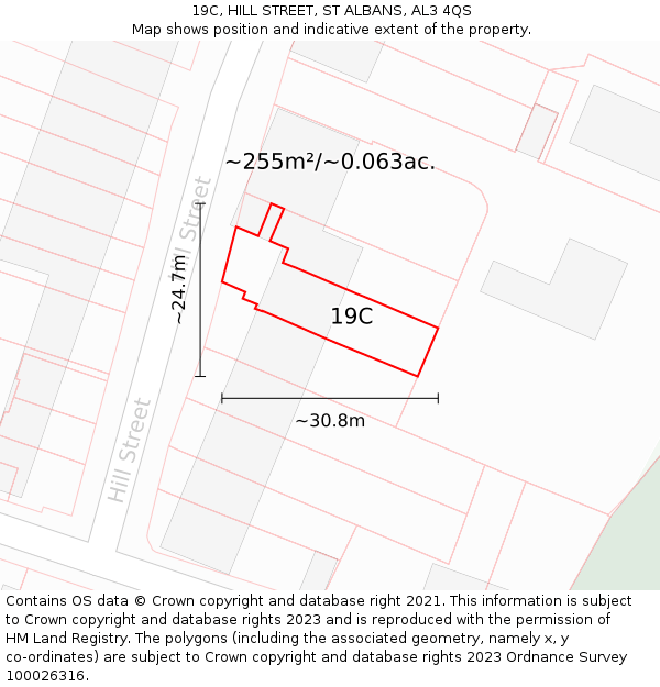 19C, HILL STREET, ST ALBANS, AL3 4QS: Plot and title map