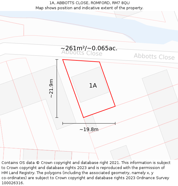 1A, ABBOTTS CLOSE, ROMFORD, RM7 8QU: Plot and title map