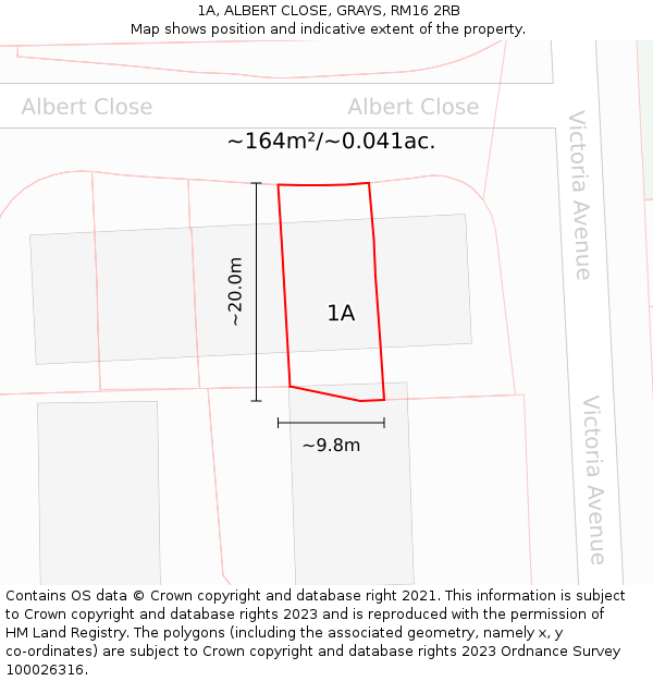 1A, ALBERT CLOSE, GRAYS, RM16 2RB: Plot and title map