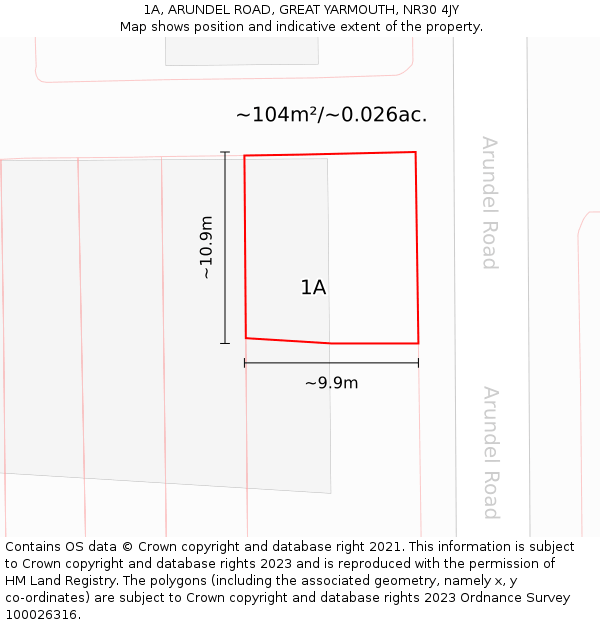 1A, ARUNDEL ROAD, GREAT YARMOUTH, NR30 4JY: Plot and title map