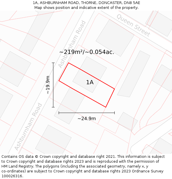1A, ASHBURNHAM ROAD, THORNE, DONCASTER, DN8 5AE: Plot and title map