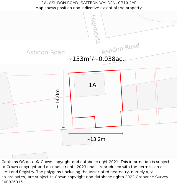1A, ASHDON ROAD, SAFFRON WALDEN, CB10 2AE: Plot and title map