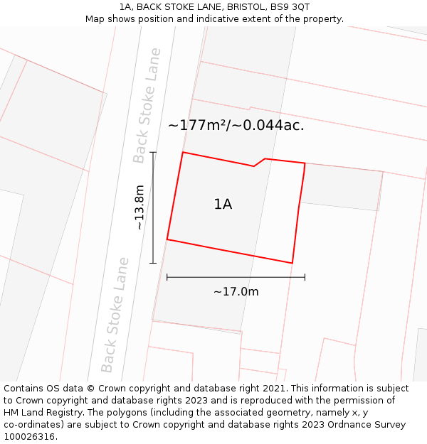 1A, BACK STOKE LANE, BRISTOL, BS9 3QT: Plot and title map