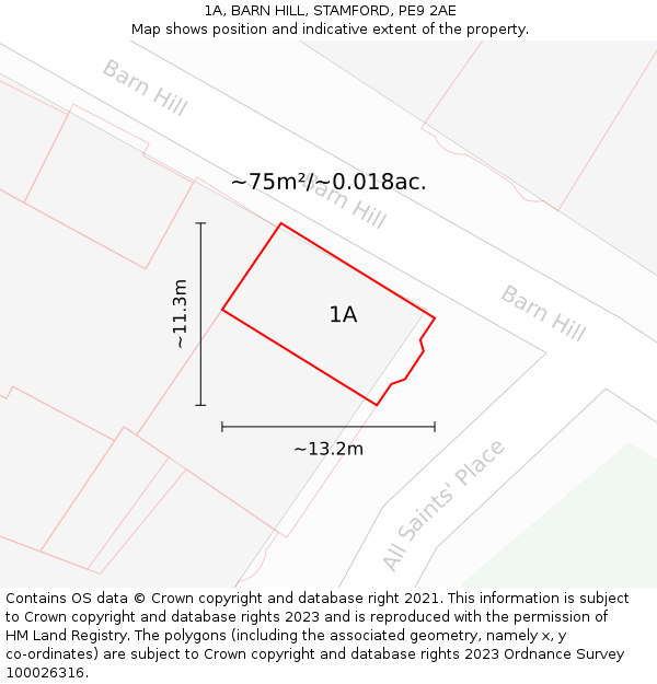 1A, BARN HILL, STAMFORD, PE9 2AE: Plot and title map