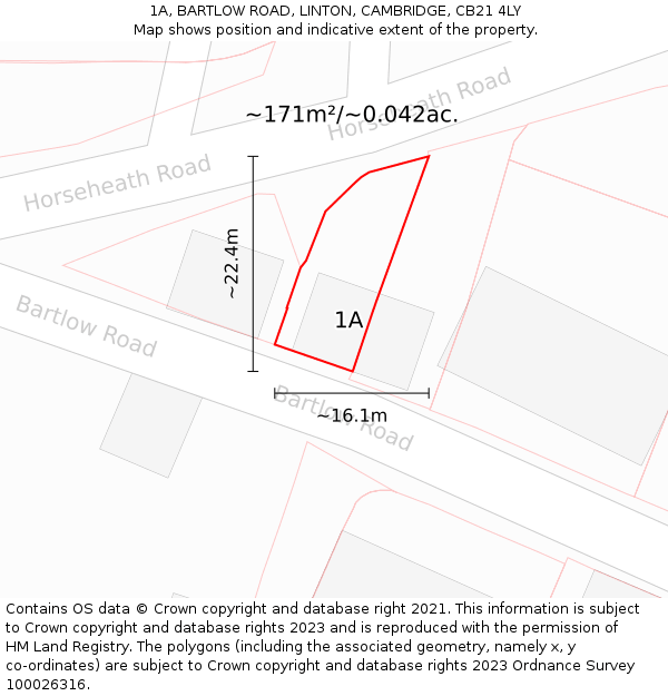 1A, BARTLOW ROAD, LINTON, CAMBRIDGE, CB21 4LY: Plot and title map