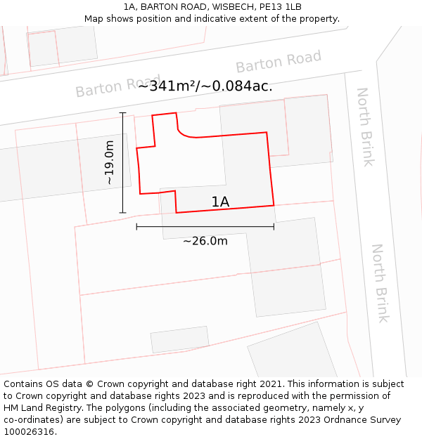 1A, BARTON ROAD, WISBECH, PE13 1LB: Plot and title map
