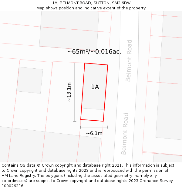 1A, BELMONT ROAD, SUTTON, SM2 6DW: Plot and title map