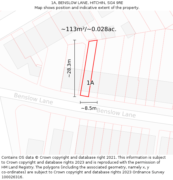1A, BENSLOW LANE, HITCHIN, SG4 9RE: Plot and title map
