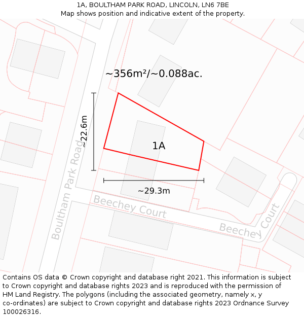 1A, BOULTHAM PARK ROAD, LINCOLN, LN6 7BE: Plot and title map
