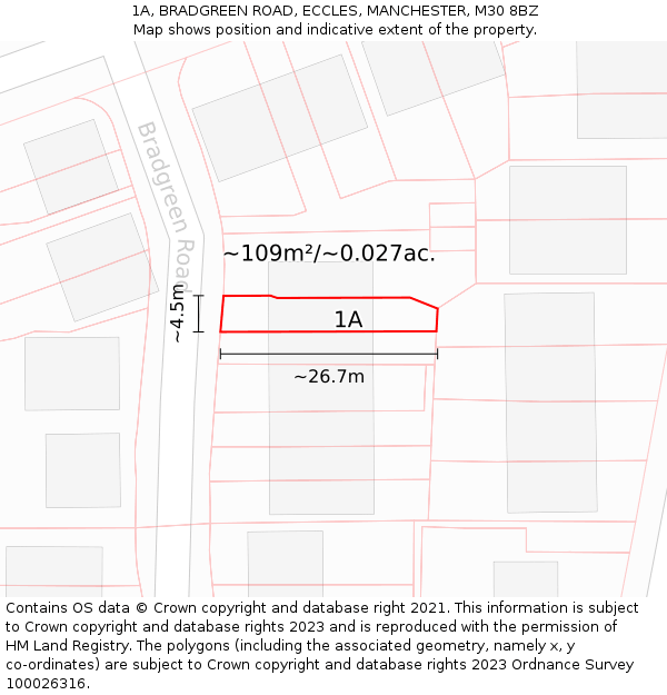 1A, BRADGREEN ROAD, ECCLES, MANCHESTER, M30 8BZ: Plot and title map
