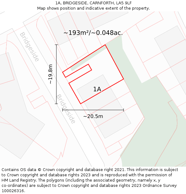 1A, BRIDGESIDE, CARNFORTH, LA5 9LF: Plot and title map