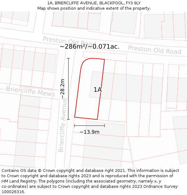 1A, BRIERCLIFFE AVENUE, BLACKPOOL, FY3 9LY: Plot and title map