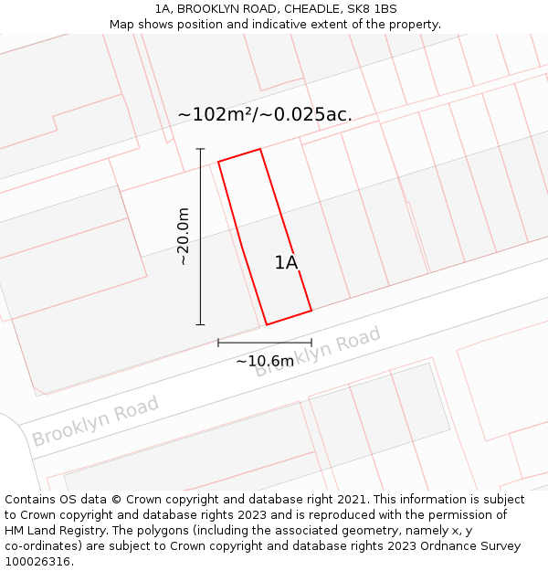 1A, BROOKLYN ROAD, CHEADLE, SK8 1BS: Plot and title map