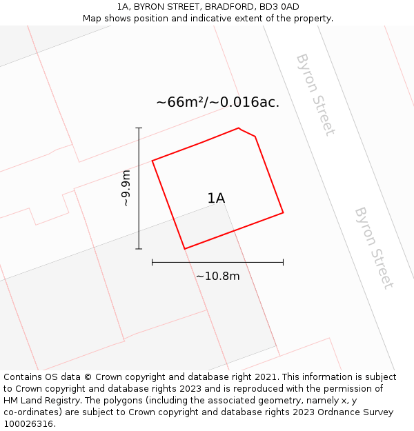 1A, BYRON STREET, BRADFORD, BD3 0AD: Plot and title map