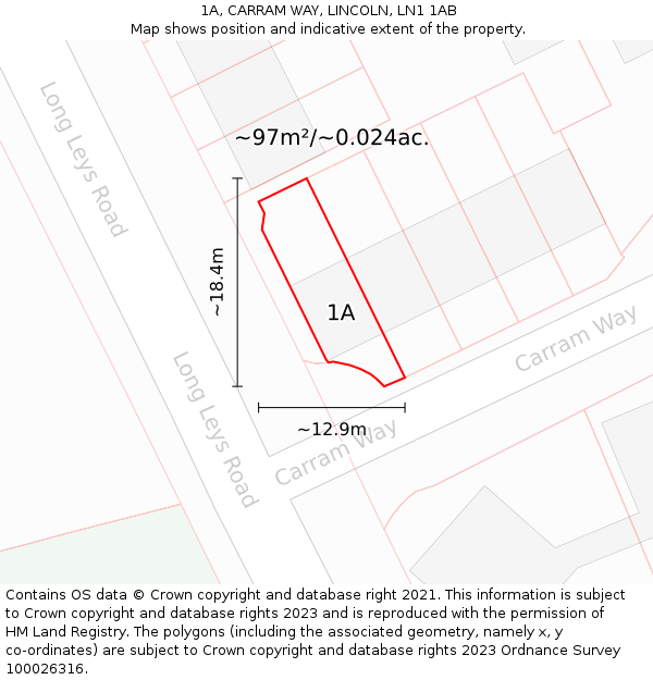 1A, CARRAM WAY, LINCOLN, LN1 1AB: Plot and title map