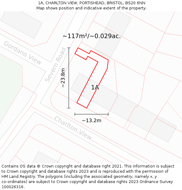 1A, CHARLTON VIEW, PORTISHEAD, BRISTOL, BS20 6NN: Plot and title map