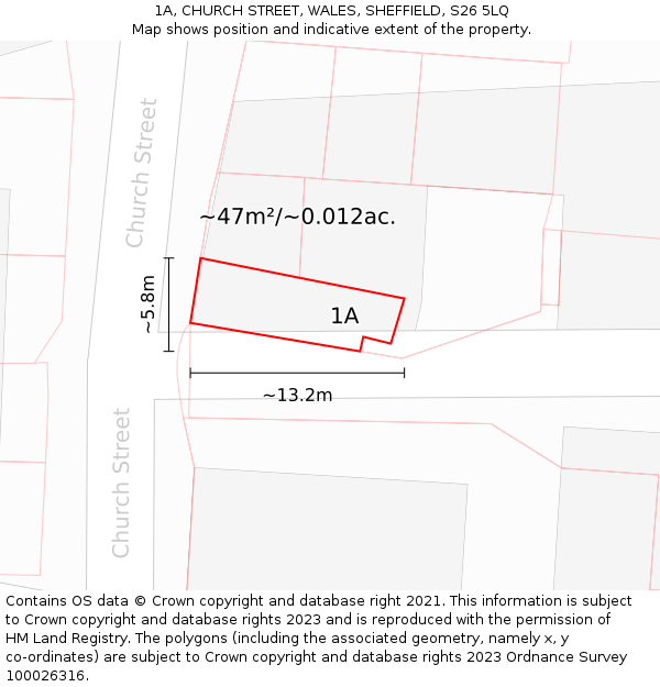 1A, CHURCH STREET, WALES, SHEFFIELD, S26 5LQ: Plot and title map