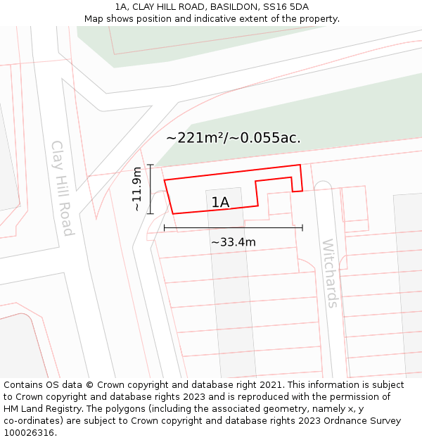 1A, CLAY HILL ROAD, BASILDON, SS16 5DA: Plot and title map
