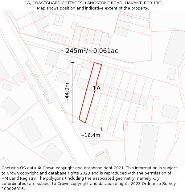 1A, COASTGUARD COTTAGES, LANGSTONE ROAD, HAVANT, PO9 1RG: Plot and title map