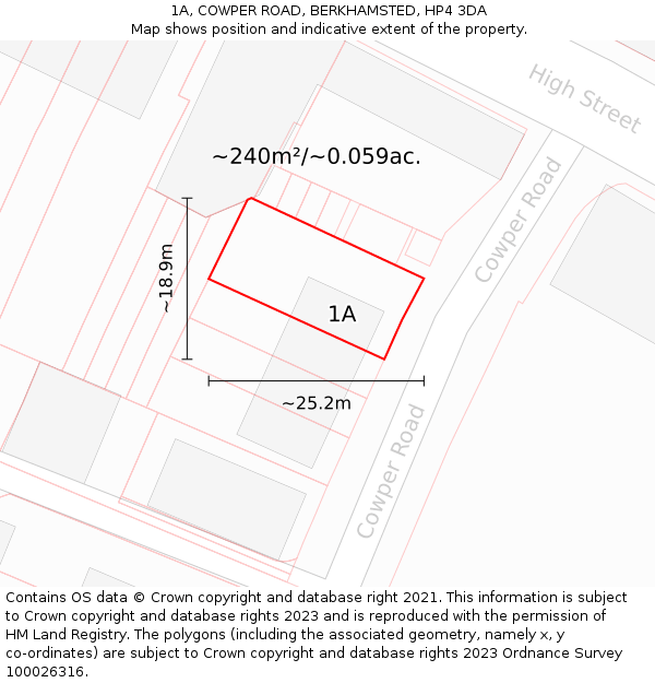 1A, COWPER ROAD, BERKHAMSTED, HP4 3DA: Plot and title map
