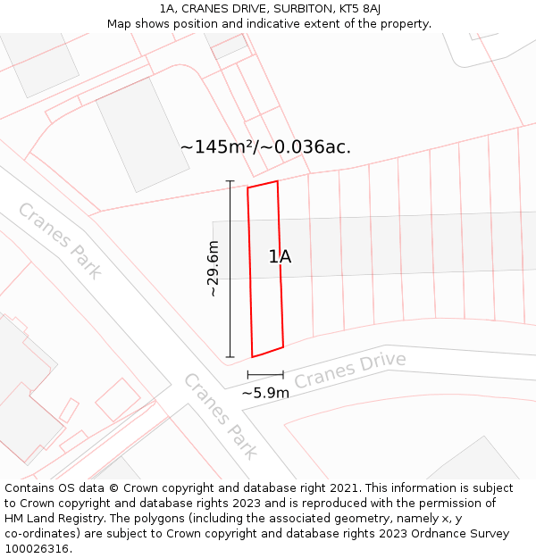 1A, CRANES DRIVE, SURBITON, KT5 8AJ: Plot and title map
