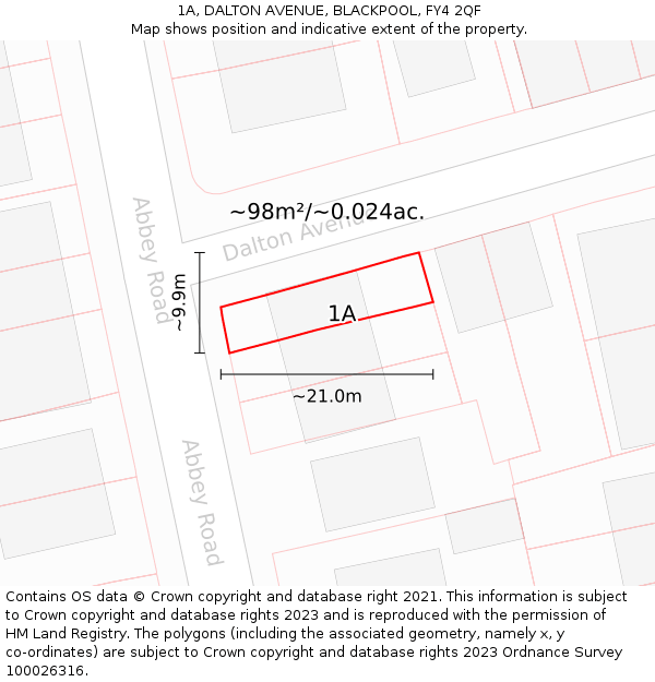 1A, DALTON AVENUE, BLACKPOOL, FY4 2QF: Plot and title map