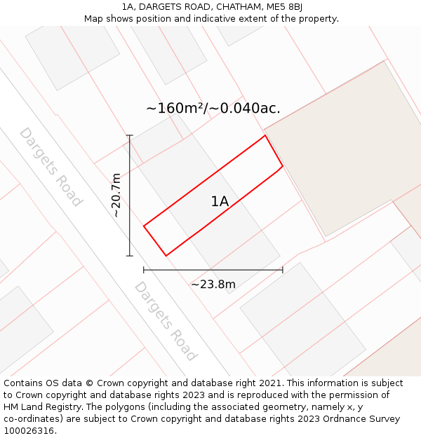 1A, DARGETS ROAD, CHATHAM, ME5 8BJ: Plot and title map