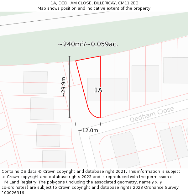 1A, DEDHAM CLOSE, BILLERICAY, CM11 2EB: Plot and title map