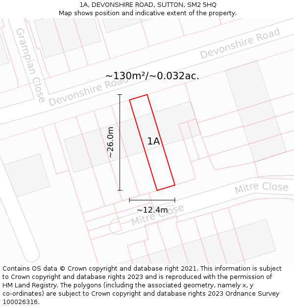 1A, DEVONSHIRE ROAD, SUTTON, SM2 5HQ: Plot and title map