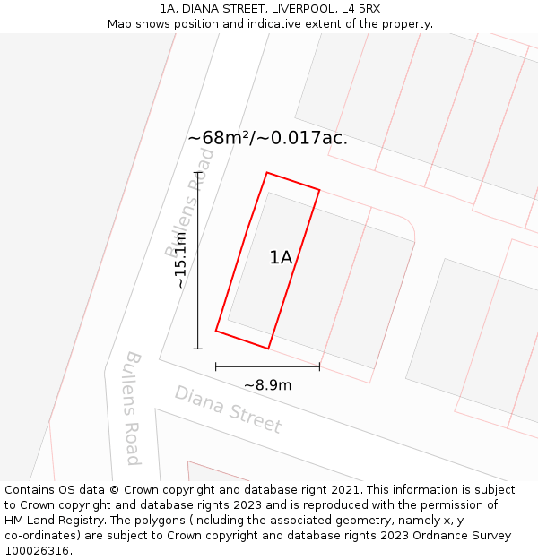 1A, DIANA STREET, LIVERPOOL, L4 5RX: Plot and title map