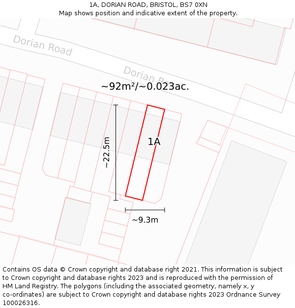 1A, DORIAN ROAD, BRISTOL, BS7 0XN: Plot and title map