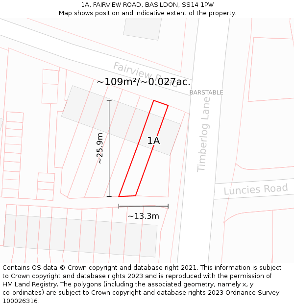 1A, FAIRVIEW ROAD, BASILDON, SS14 1PW: Plot and title map