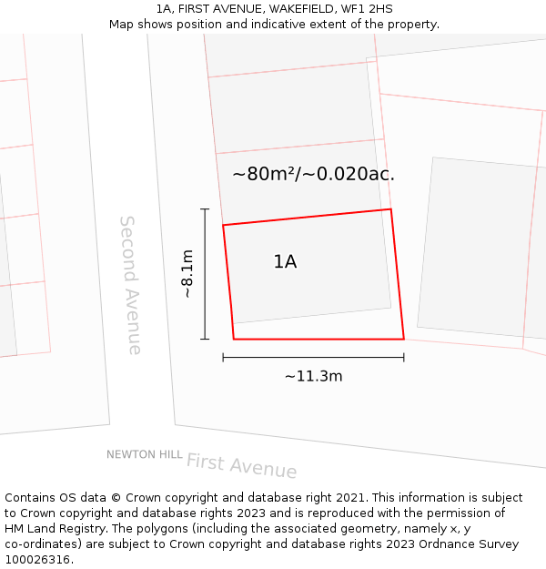 1A, FIRST AVENUE, WAKEFIELD, WF1 2HS: Plot and title map