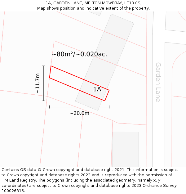 1A, GARDEN LANE, MELTON MOWBRAY, LE13 0SJ: Plot and title map