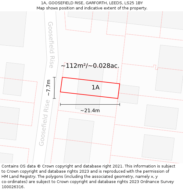 1A, GOOSEFIELD RISE, GARFORTH, LEEDS, LS25 1BY: Plot and title map