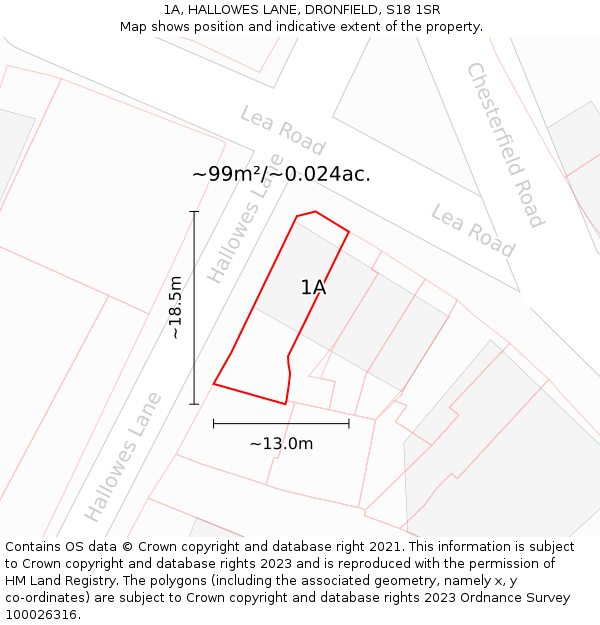 1A, HALLOWES LANE, DRONFIELD, S18 1SR: Plot and title map